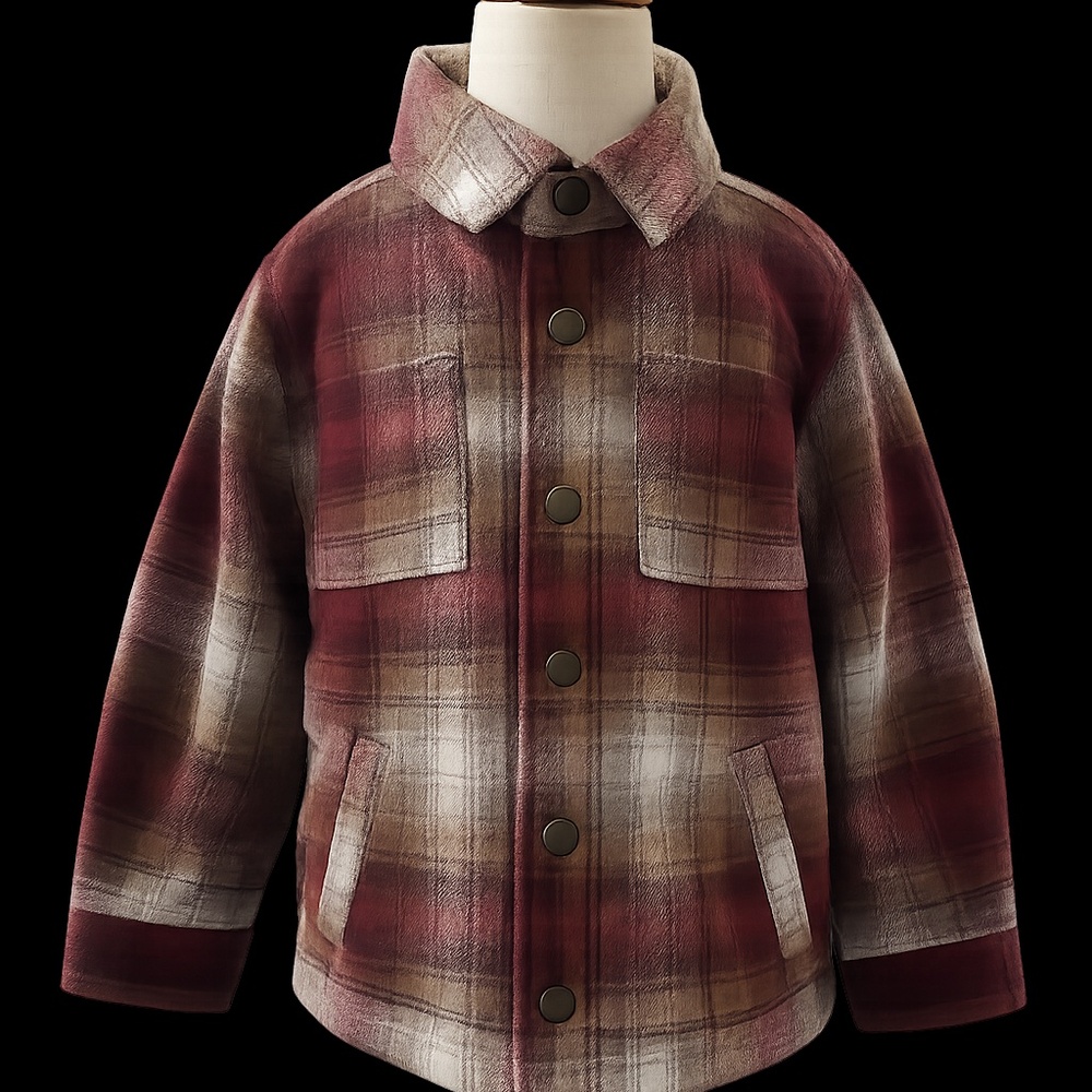 Toddler Boys Plaid Sherpa Lined Jacket Size 5T Heavy Flannel Snap Button Coat